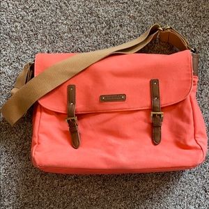 Storksak Coral and Tan Canvas Satchel/Diaper Bag